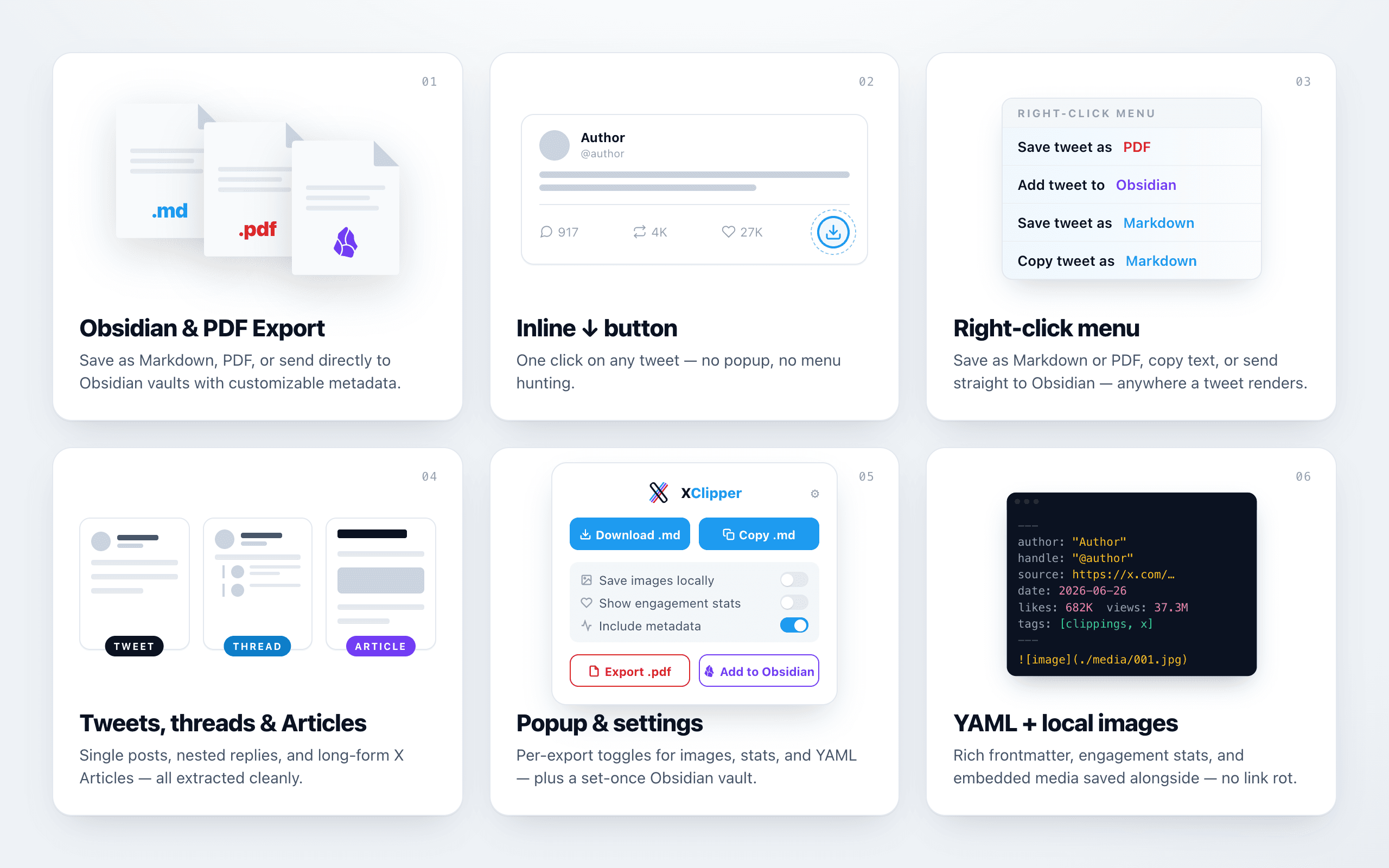 XClipper converting an X thread into clean Markdown and PDF